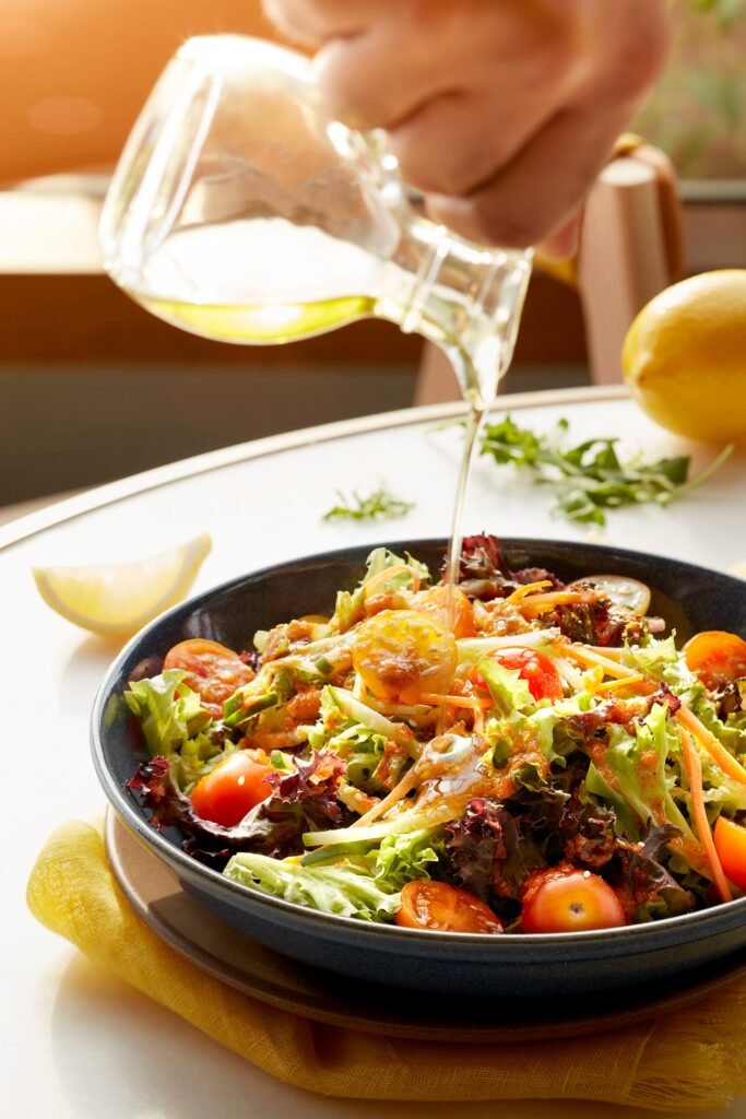 fresh salad with virgin olive oil dressing