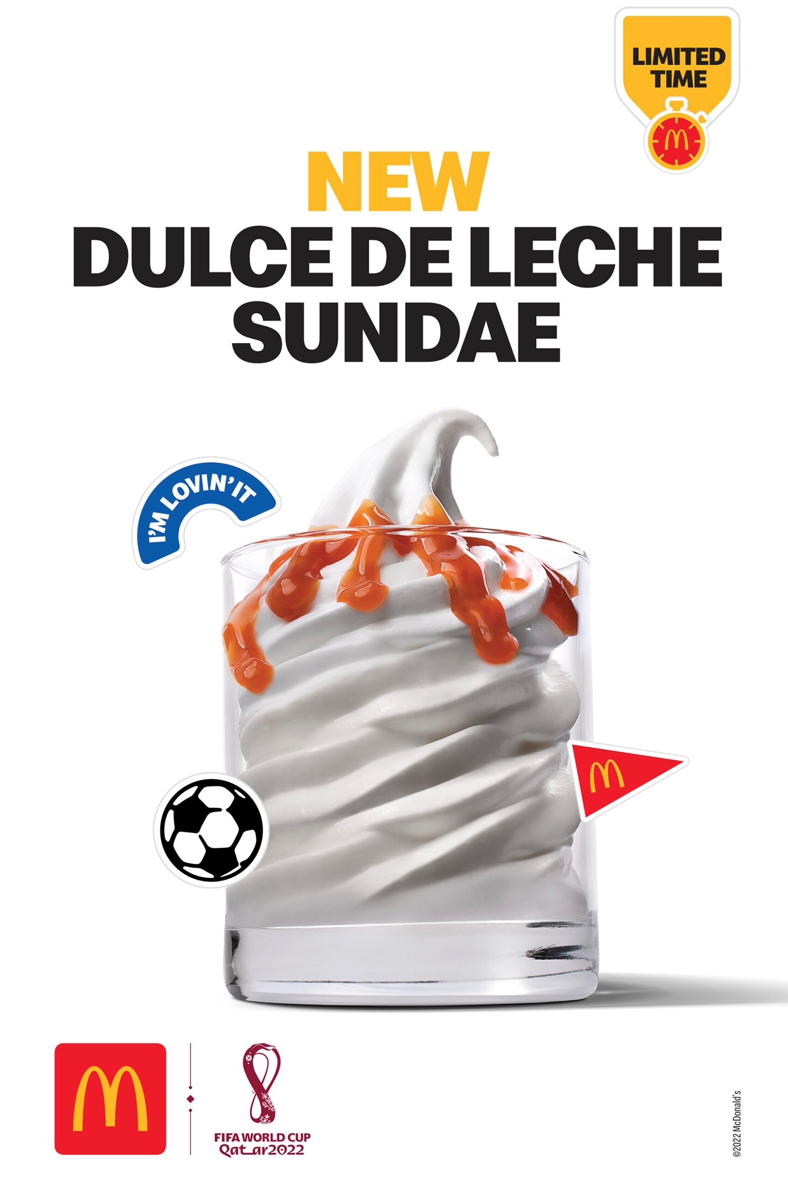 FIFA QATAR WORLD CUP, Ice cream, soft serve sundae with caramle sauce for Mc Donald's food photography